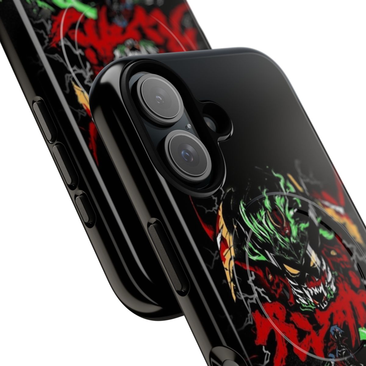 Magnetic tough phone case with Gurren Lagann inspired graffiti artwork featuring characters Kamina, Simon, and Yoko Littner. - Detail