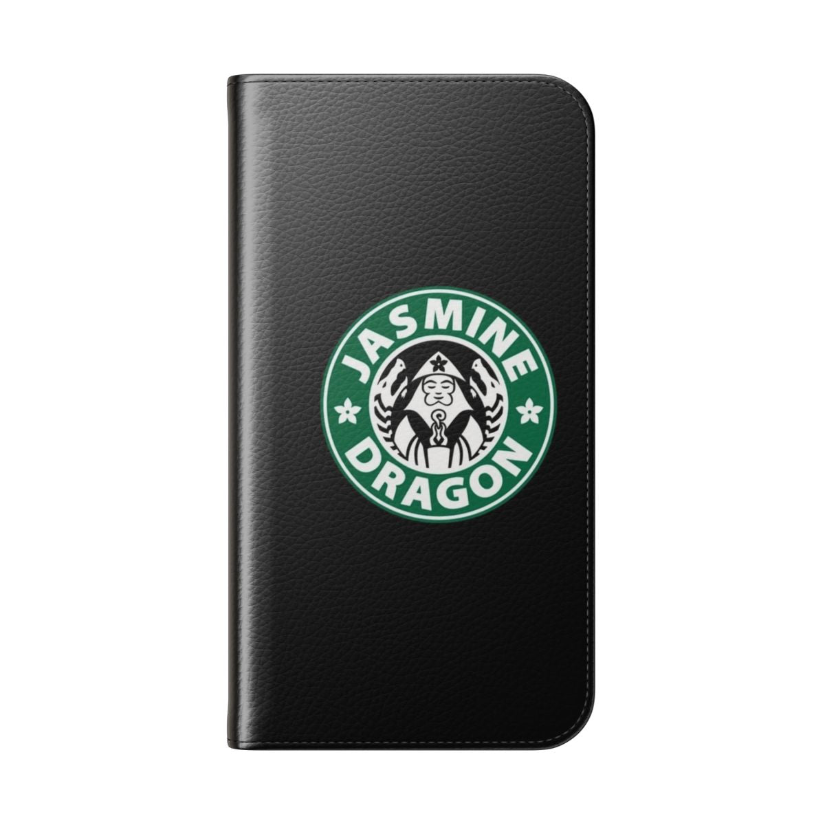 Cartoon-style flip cover phone case with a dragon design and avatar-like imagery - Folded Back