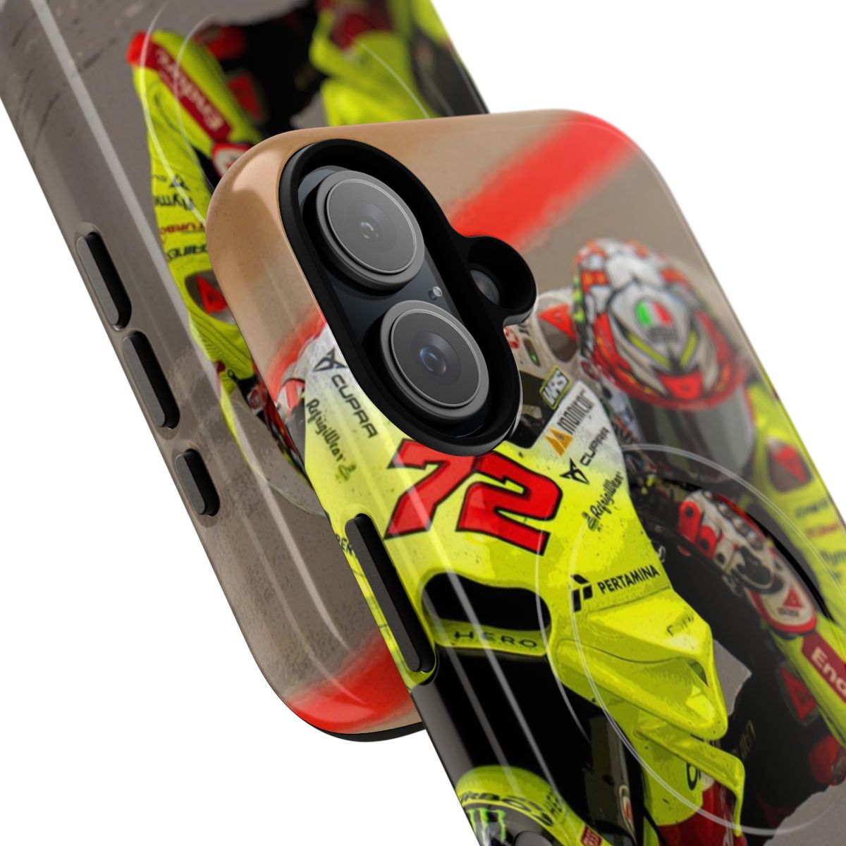 Customizable abstract phone case featuring Marco Bezzecchi's 2024 MotoGP motorcycle - Detail