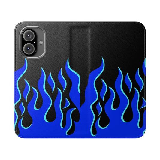 Vibrant blue flame graphic phone case with sleek, trendy design