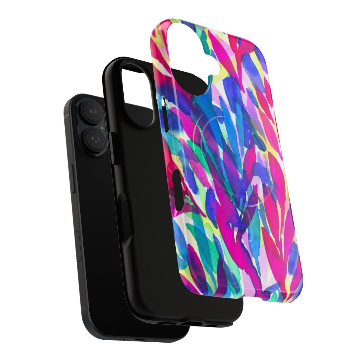 Colorful tropical abstract watercolor phone cases with palm leaves and nature designs - Layers