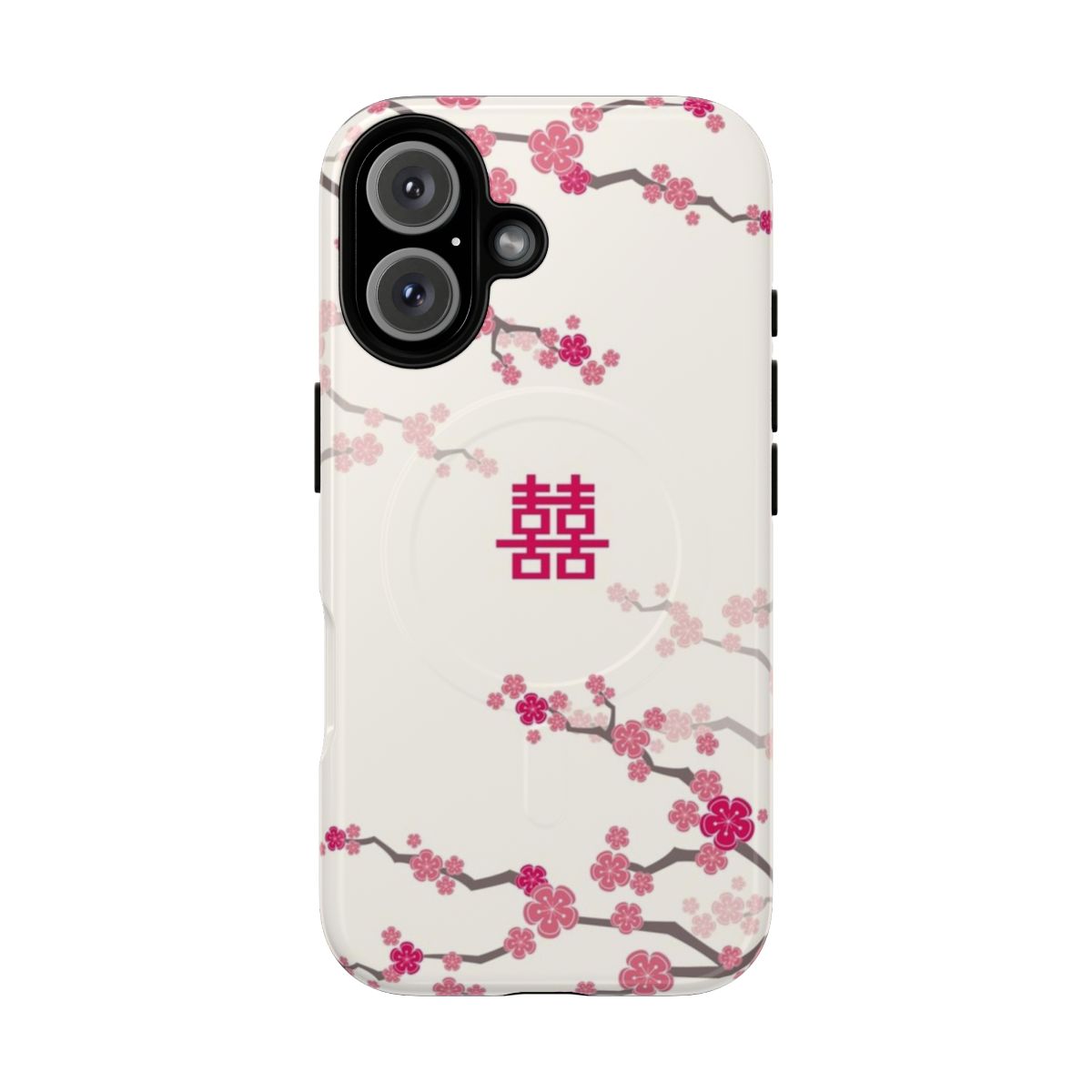 Fuchsia pink oriental cherry blossom phone case with Chinese wedding double happiness symbol