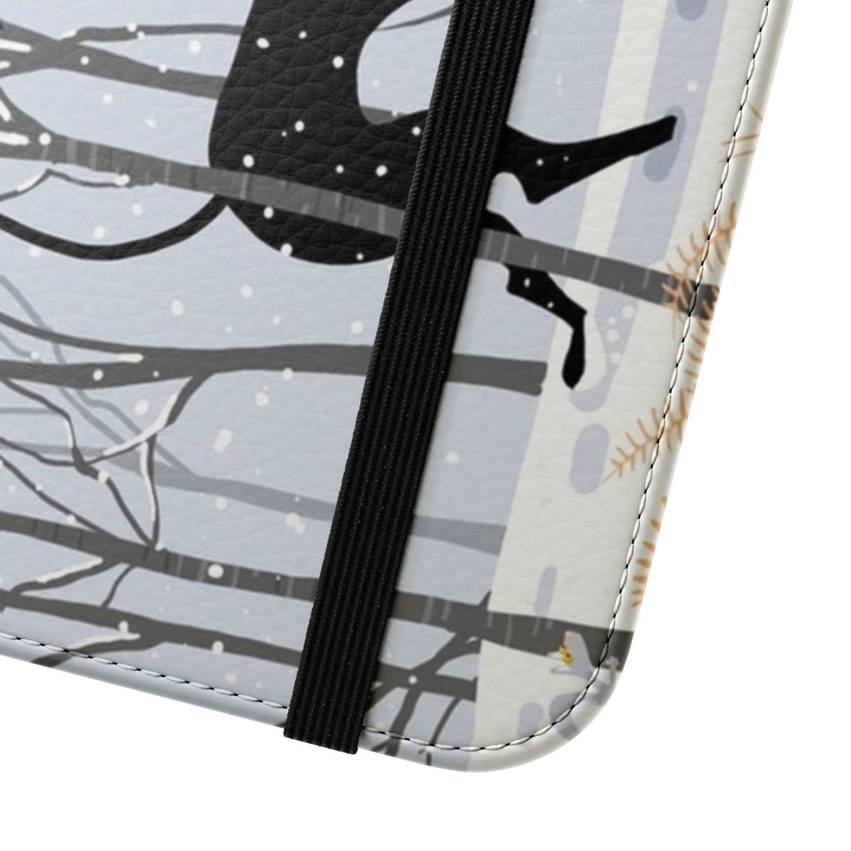 Illustration of a greyhound dog in a snowy, winter landscape on a phone case - Close Up