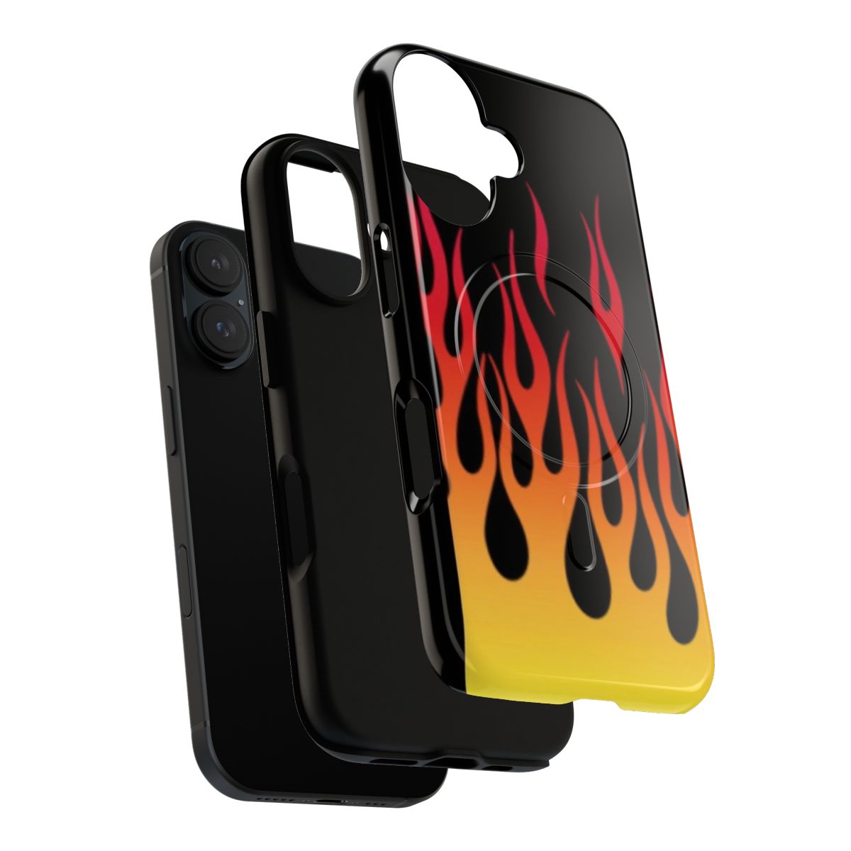 Red flame patterned magnetic tough phone case - Layers