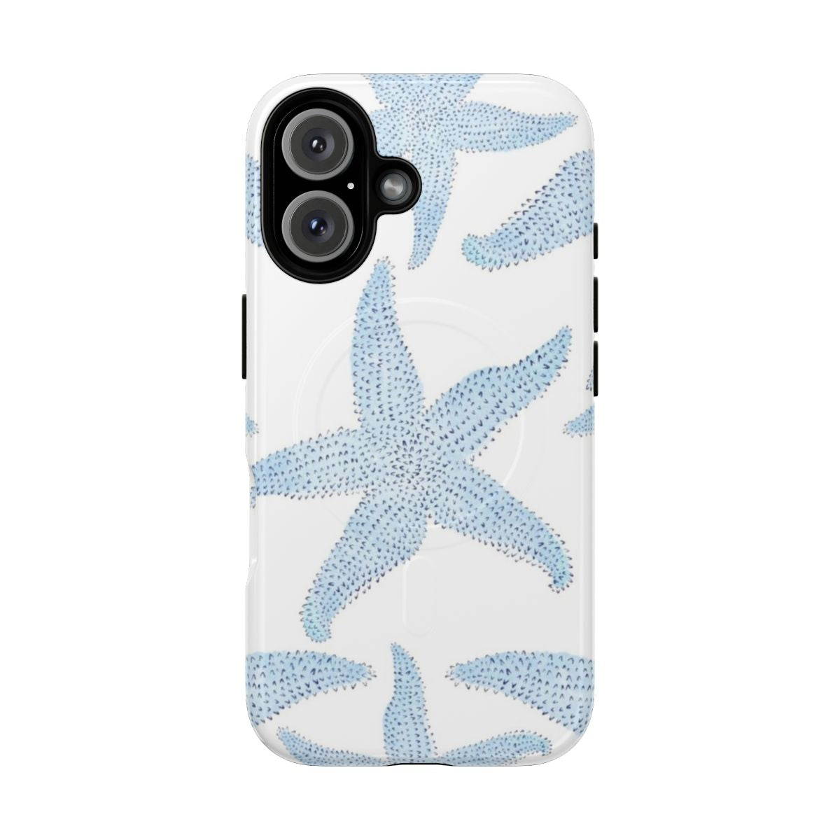 Artistic blue starfish design on a magnetic tough phone case