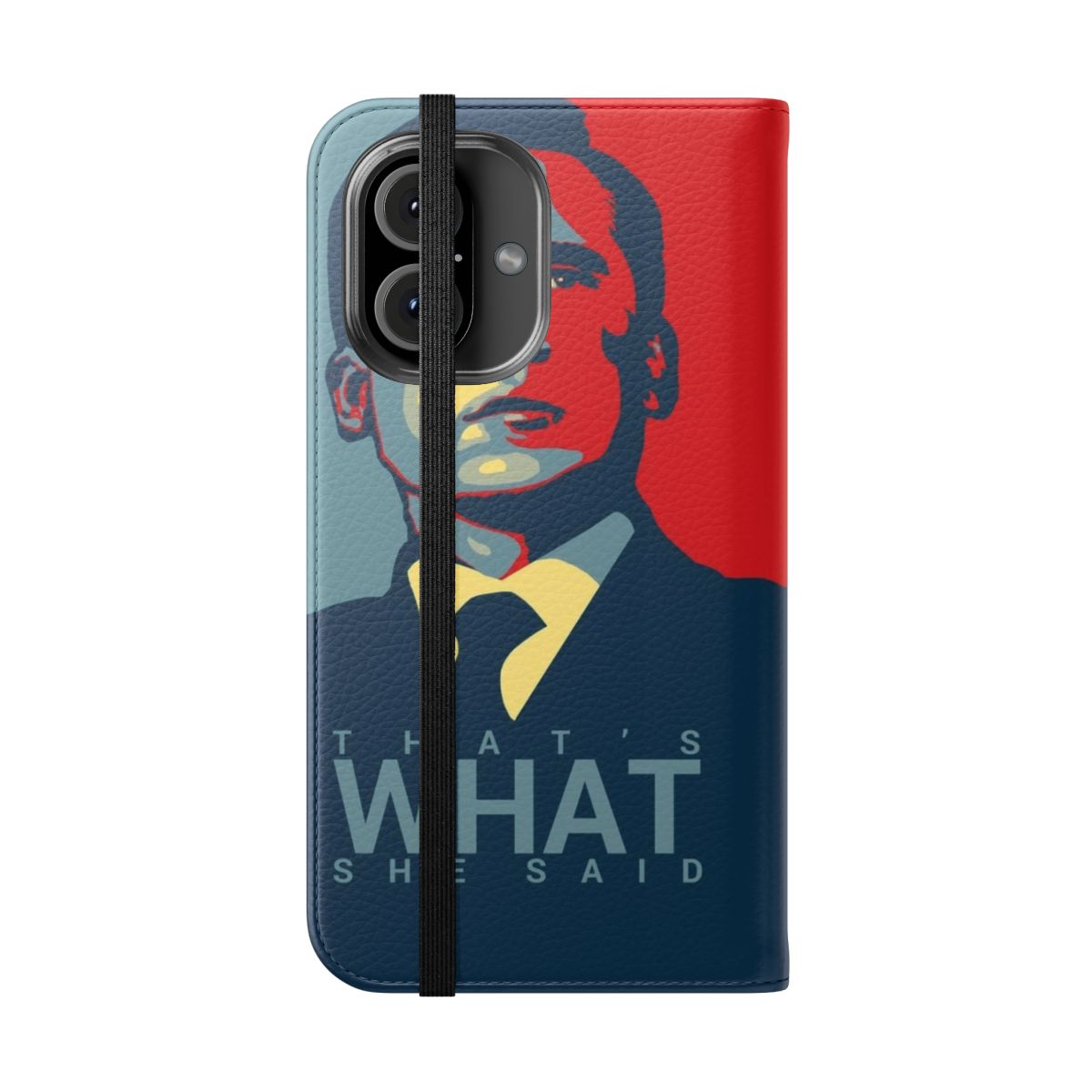 Flip cover phone case featuring a graphic of Michael Scott from the TV show The Office - Folded Front