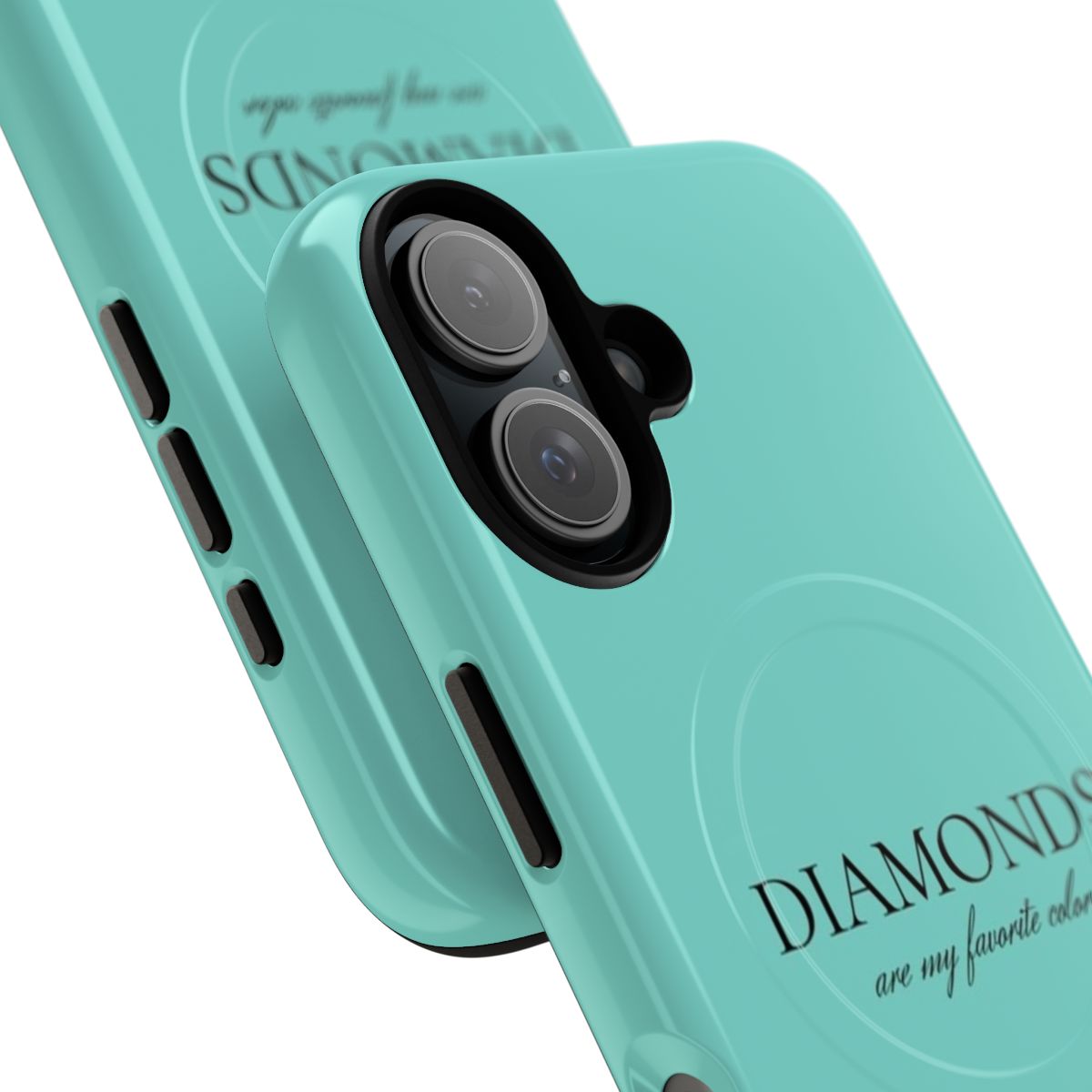 Shimmering diamond-inspired magnetic phone case in tiffany-blue color with sparkly accents - Detail