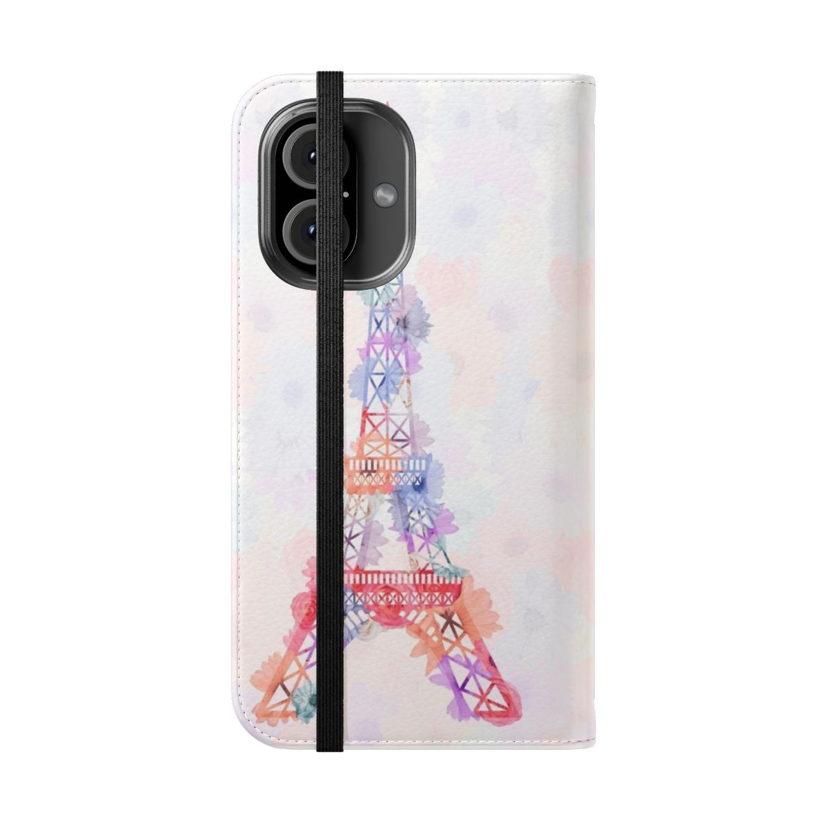 Vibrant floral pattern Eiffel Tower phone case - Folded Front