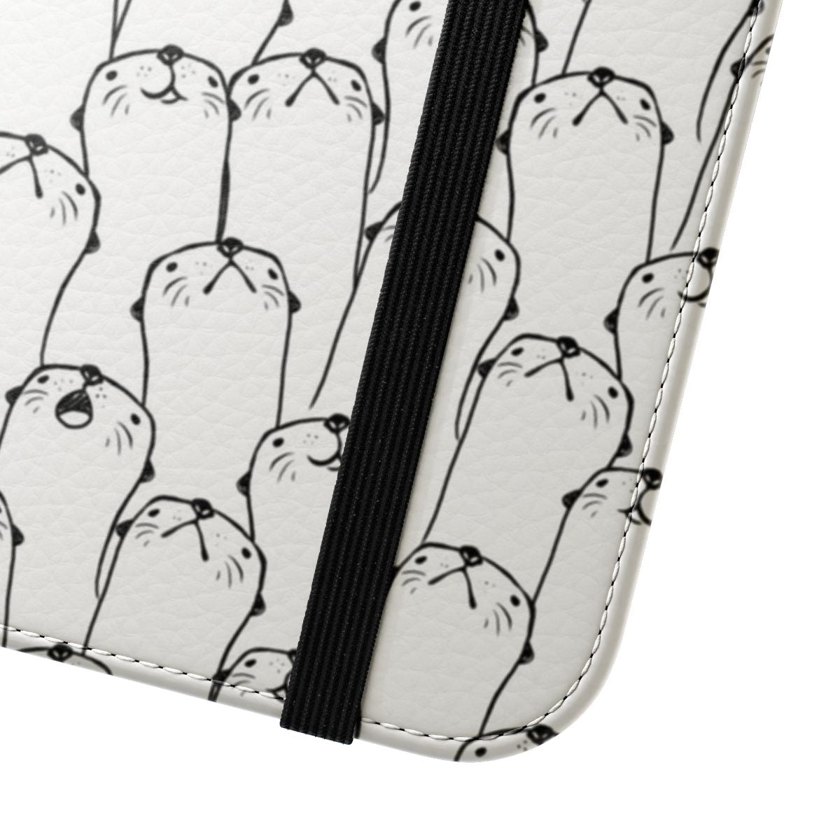 Otter pattern phone case with a simple, cute black and white design - Close Up