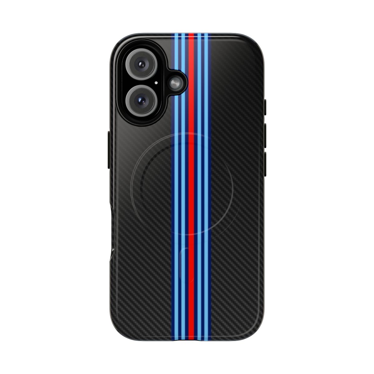 Carbon fiber racing stripes phone case for sports cars and automotive enthusiasts