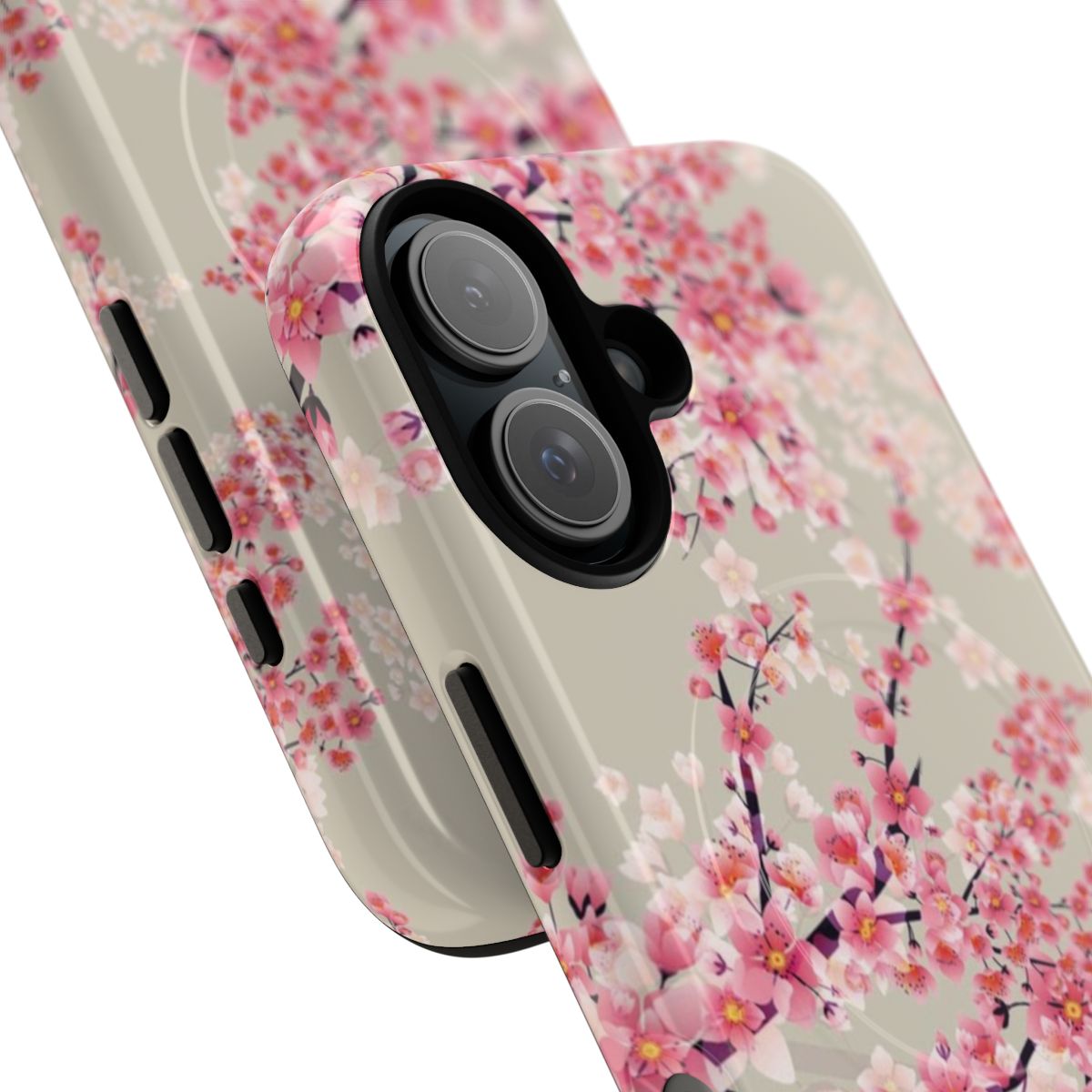 Elegant pink cherry blossom and floral pattern on a tough phone case - Detail