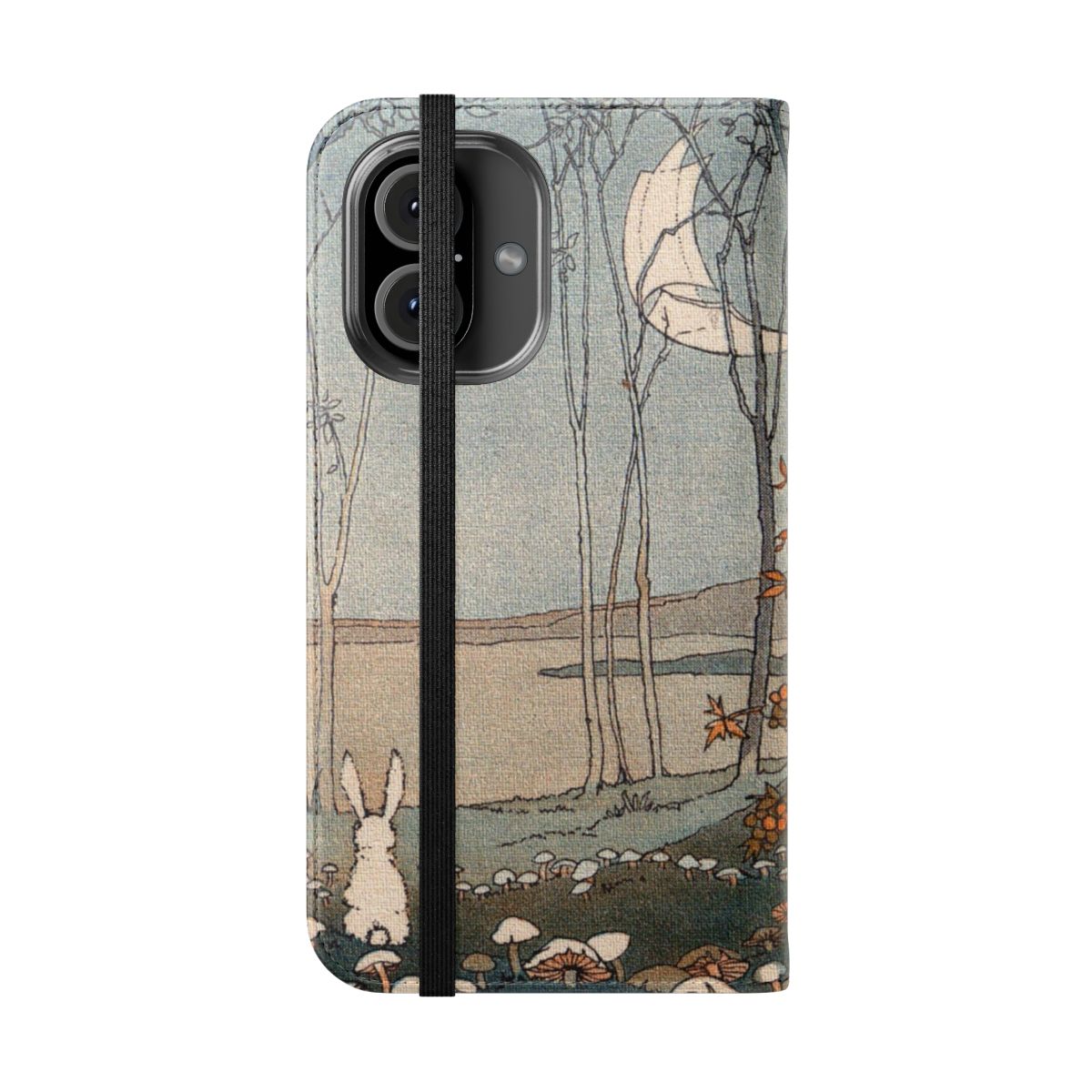 Whimsical phone case featuring a bunny and the night sky - Folded Front