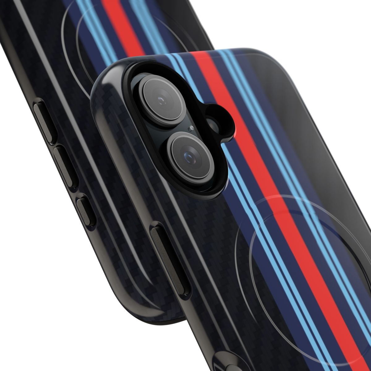 Retro-inspired Martini racing stripe magnetic tough phone case for car enthusiasts - Detail