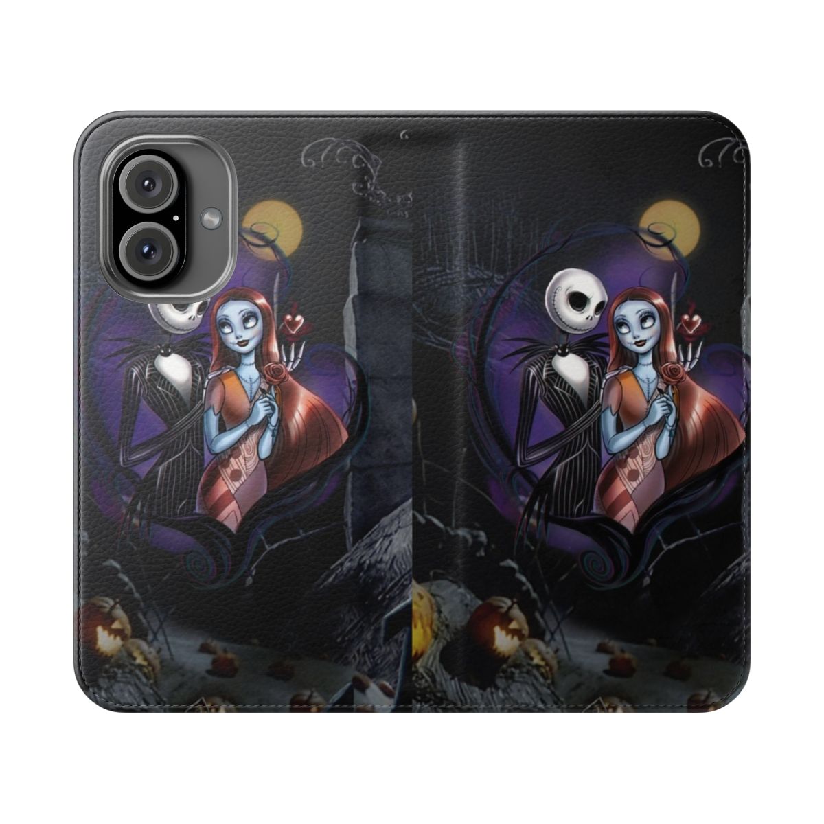 Nightmare Before Christmas-inspired phone case with Jack Skellington and Sally