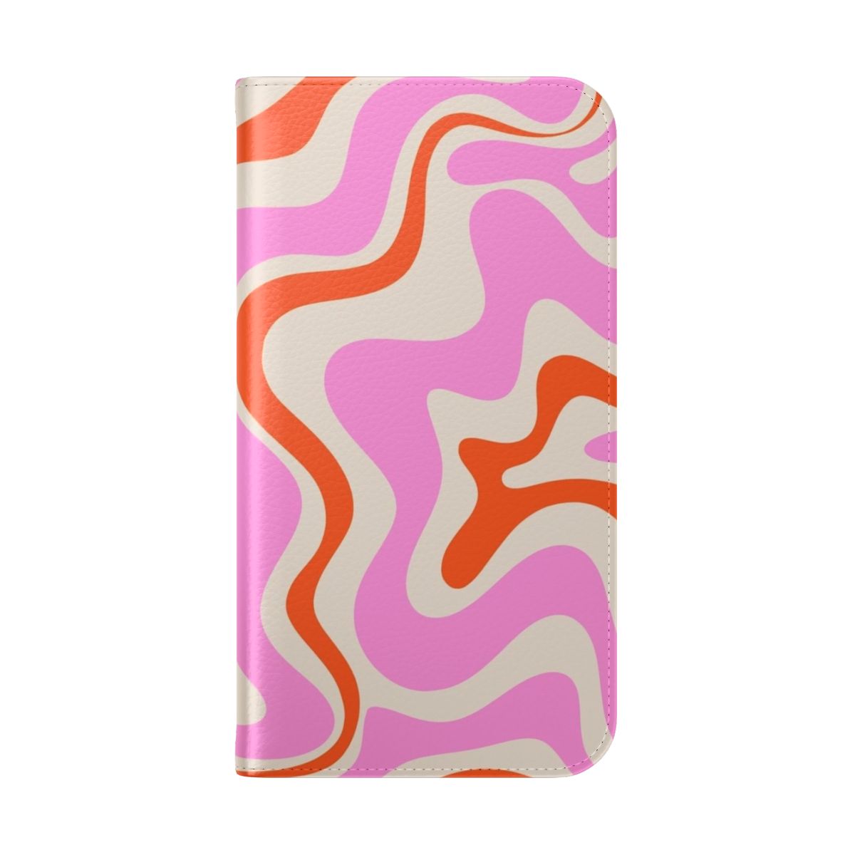 Retro abstract swirl pattern in vibrant pink, orange, and cream colors on a phone case - Folded Back