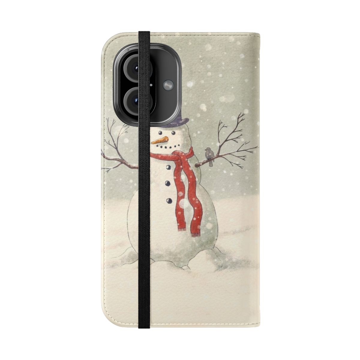 Festive snowman illustration on a mobile phone case - Folded Front