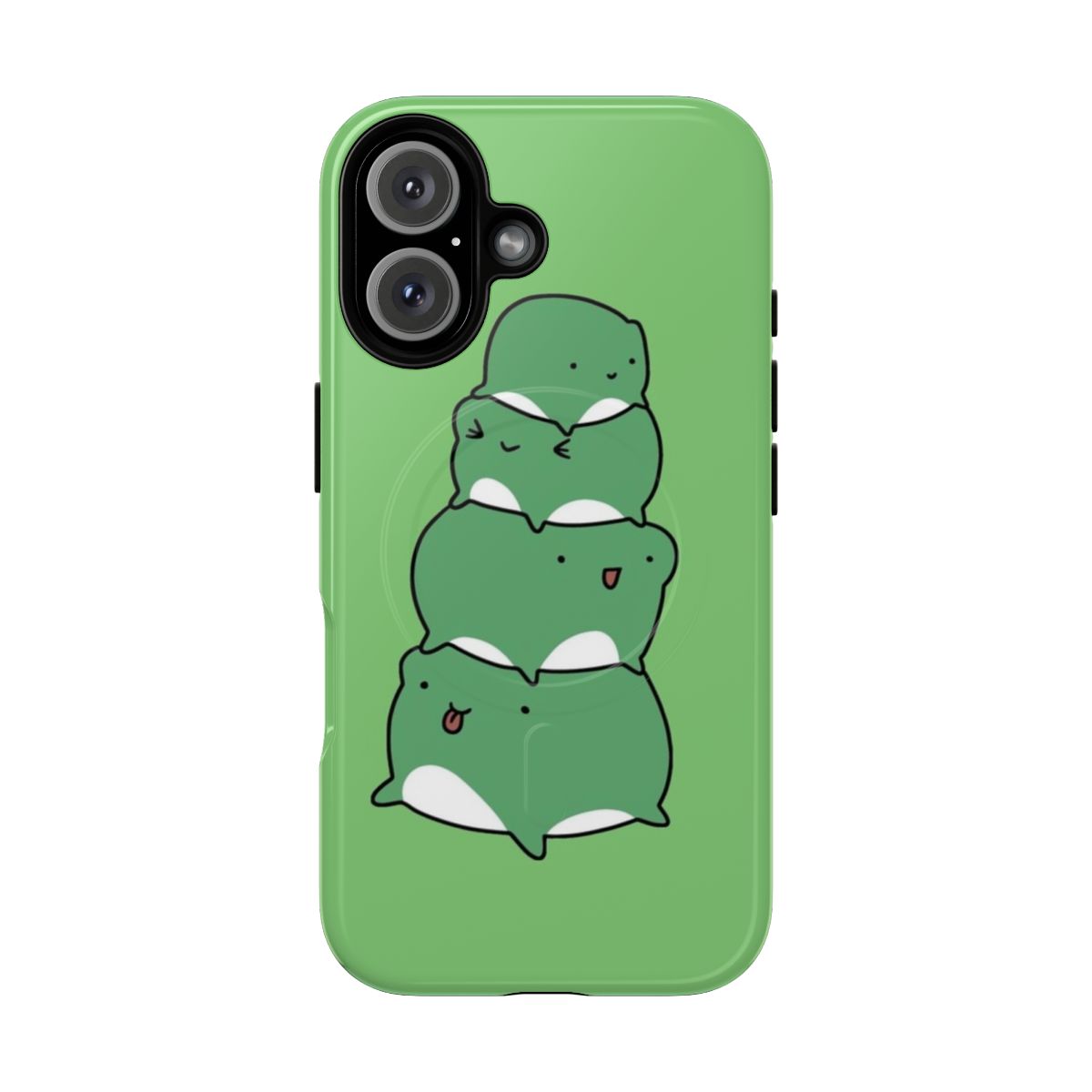 Stacked cartoon frog phone case with a magnetic closure