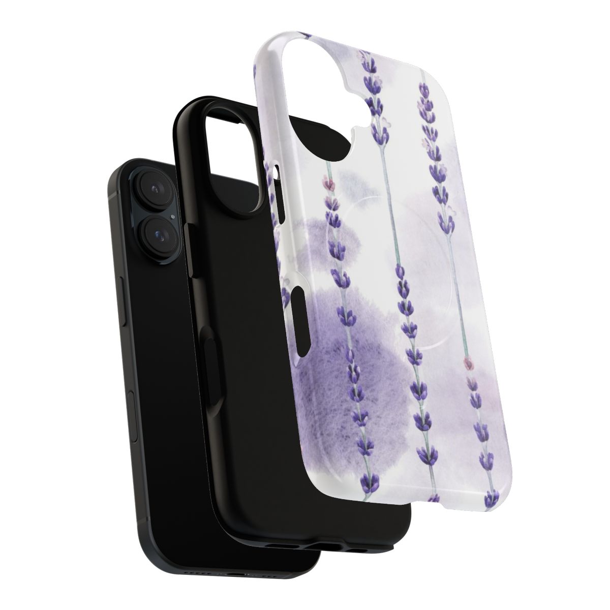 Watercolor lavender floral pattern on a magnetic protective phone case - Layers