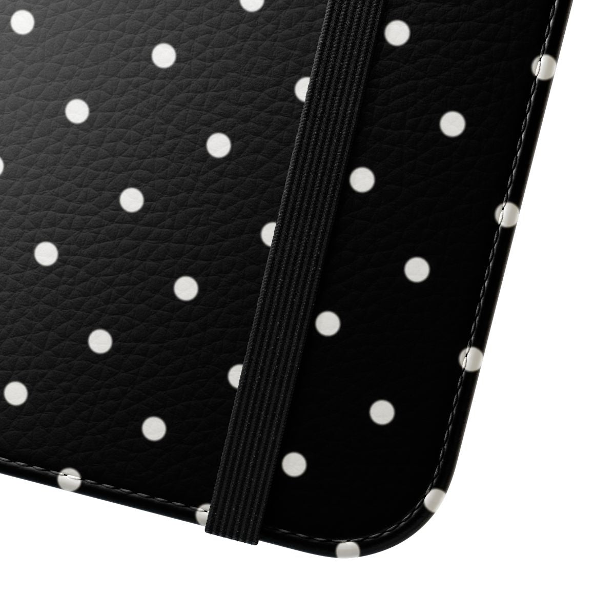 Minimalist polka dot phone case with a black and white geometric pattern - Close Up