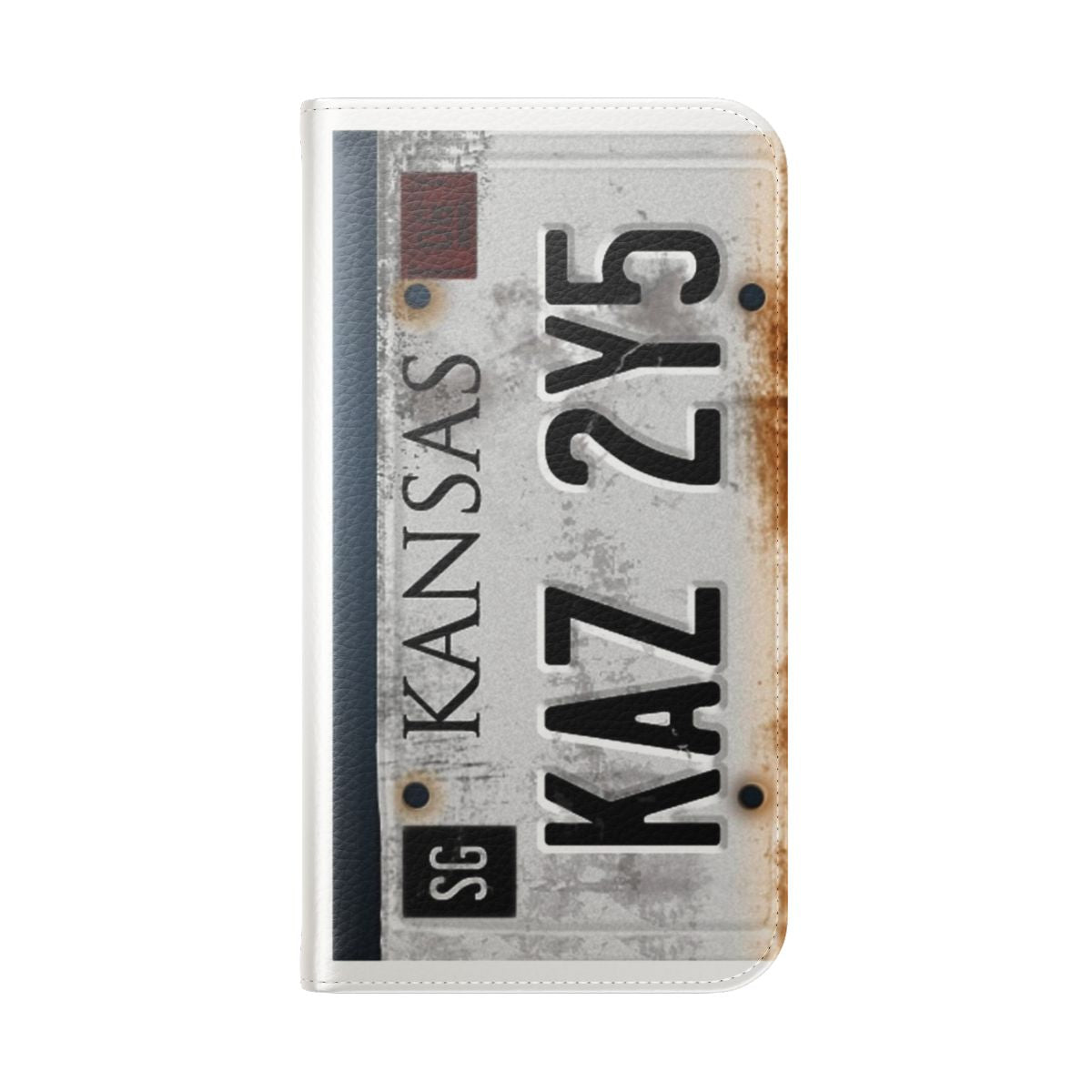 Supernatural-inspired license plate design on a flip cover phone case - Folded Back