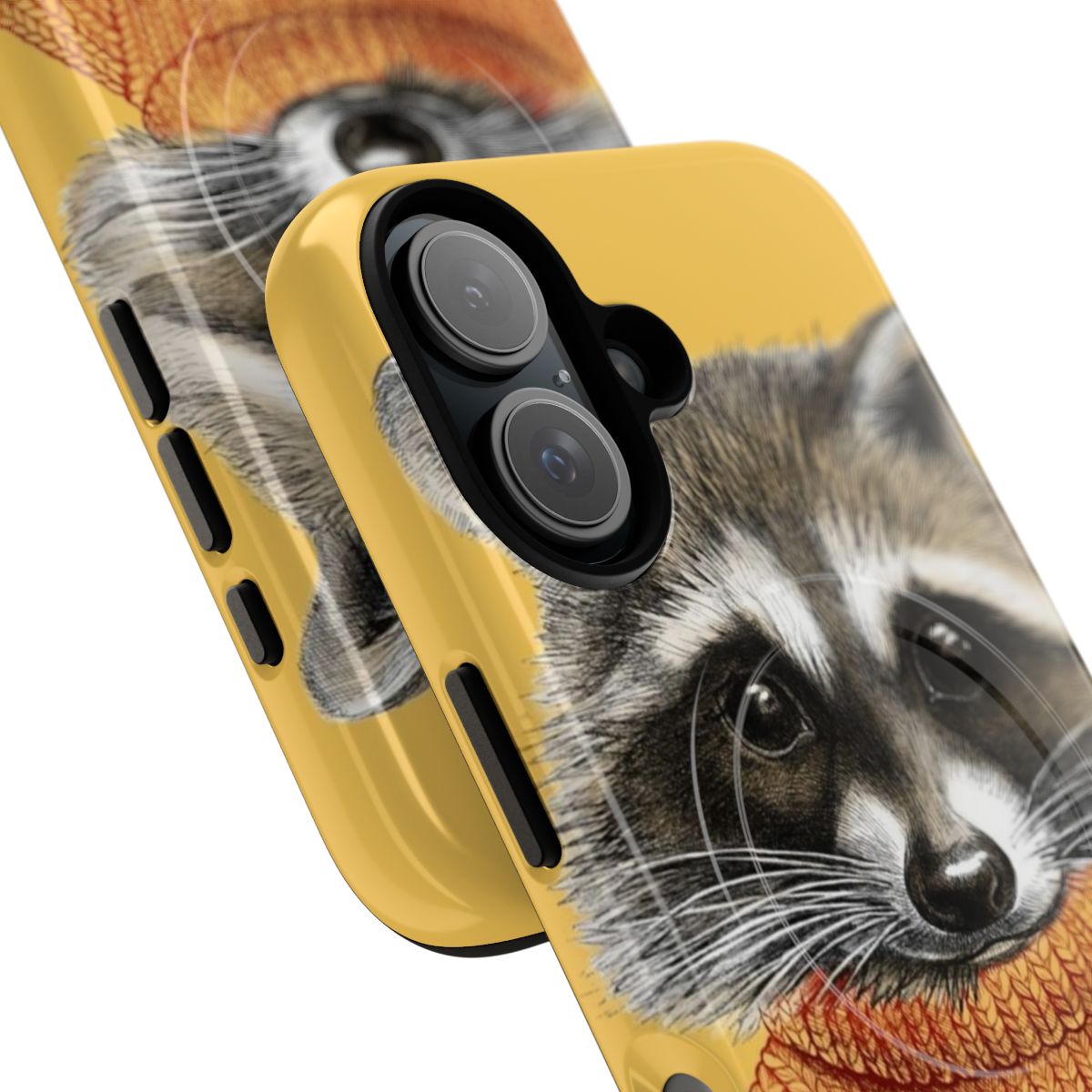 Raccoon wearing a warm, cozy winter sweater on a phone case - Detail