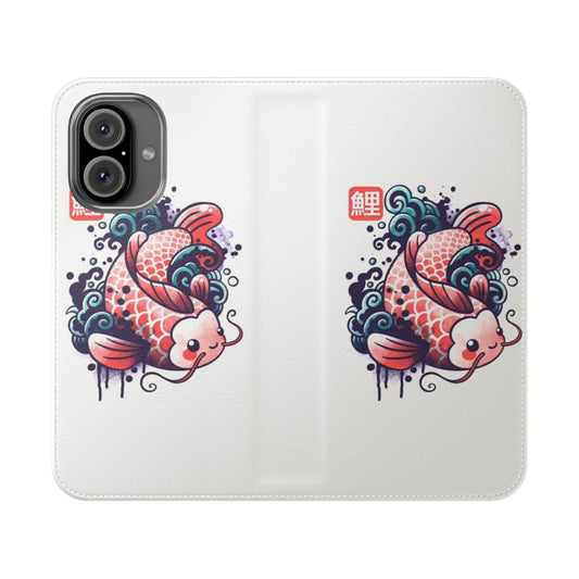 Vibrant watercolor painting of koi carp fish on a smartphone flip cover case