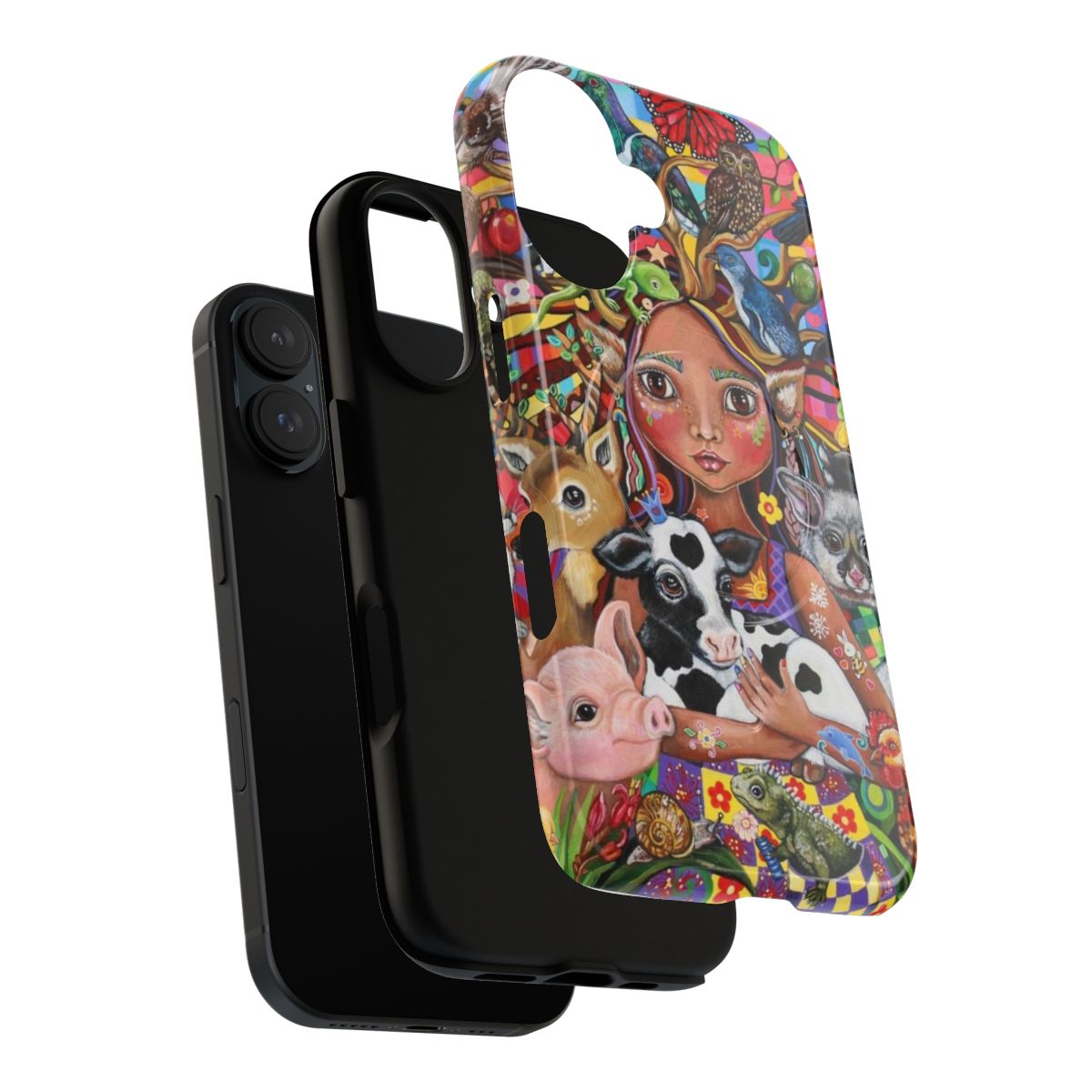 Eco-friendly vegan phone case with a tough, magnetic design and wildlife illustrations. - Layers