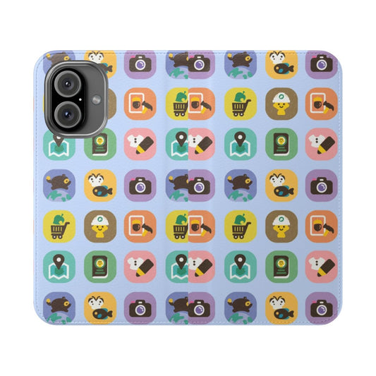 Colorful Animal Crossing-themed flip cover phone case