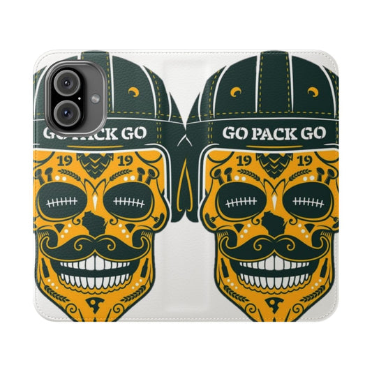 Green Bay Packers-inspired phone case with a skull design