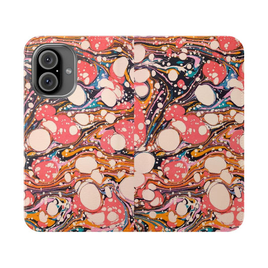 Psychedelic marbled paper design on a flip phone case