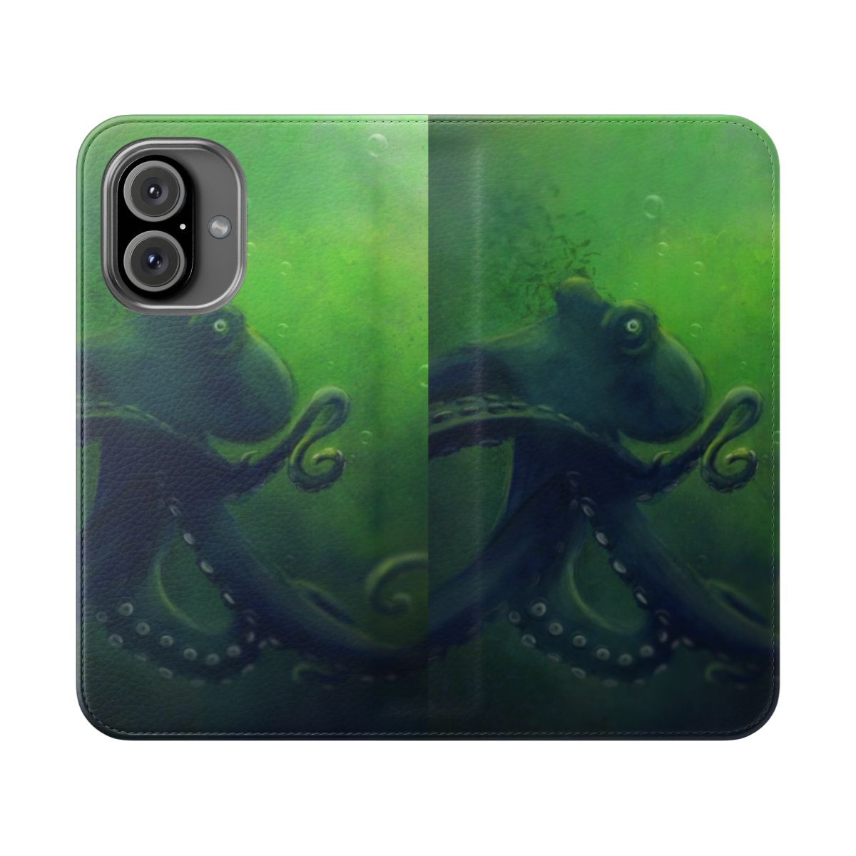 Handmade flip cover phone case featuring a detailed octopus illustration