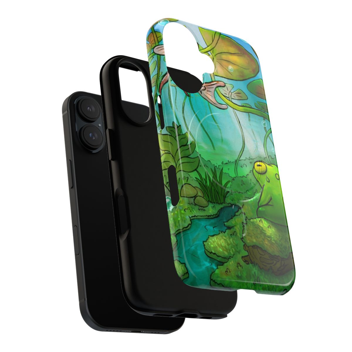 Peaceful underwater scene with lily pads, frog, and koi fish in a nature-inspired phone case design - Layers