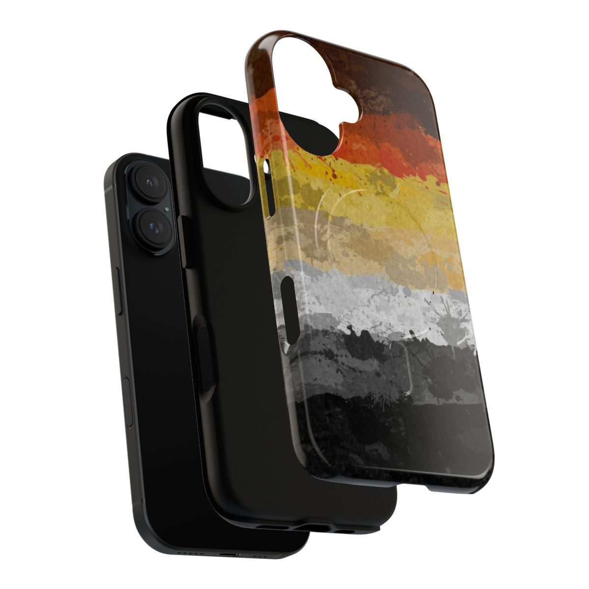 Colorful abstract art phone case with a splattered bear and rainbow pattern - Layers