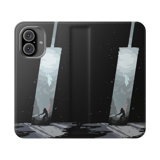 A flip phone case featuring Sephiroth, the iconic villain from Final Fantasy 7.