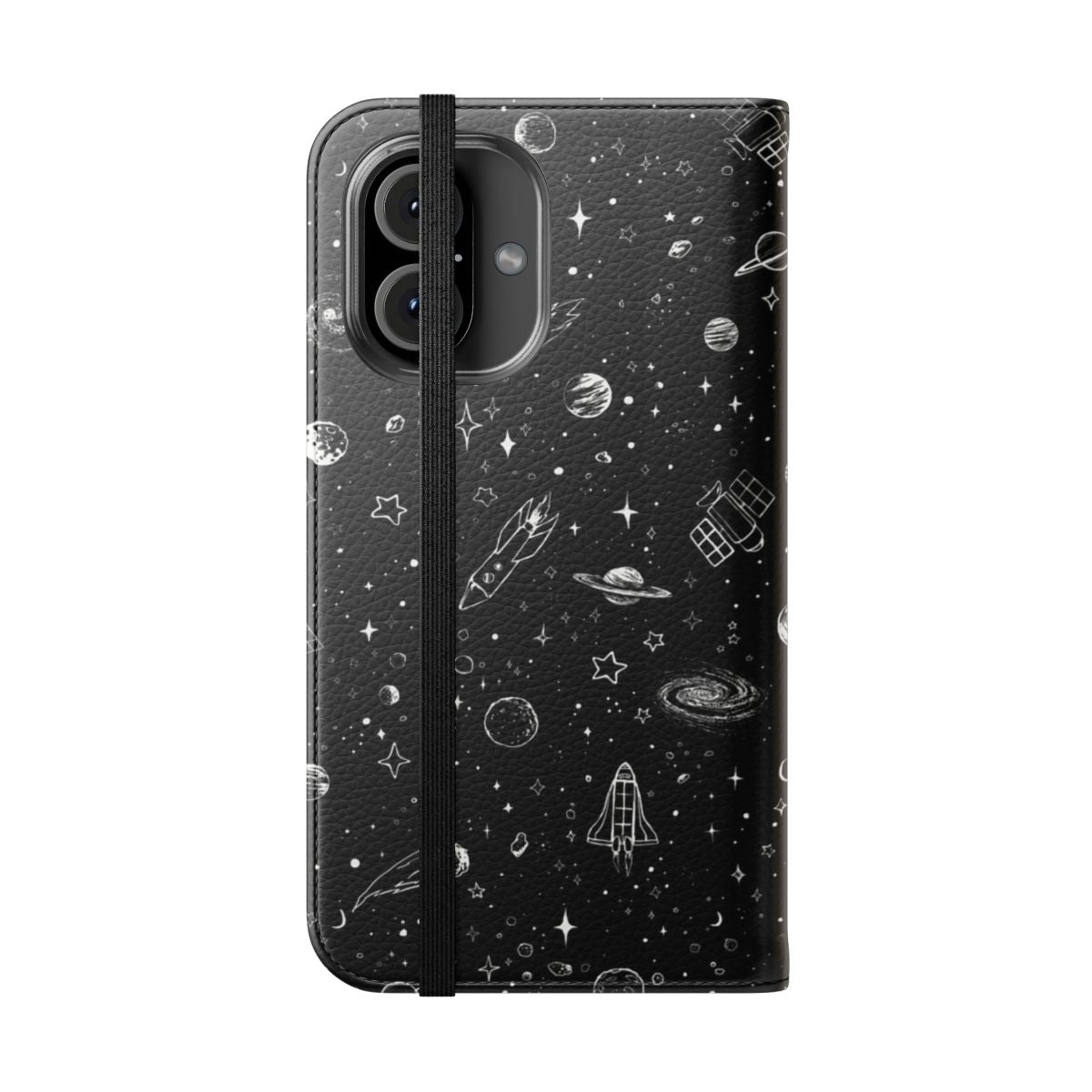 Space-themed phone case with planets, stars, and cosmic design - Folded Front