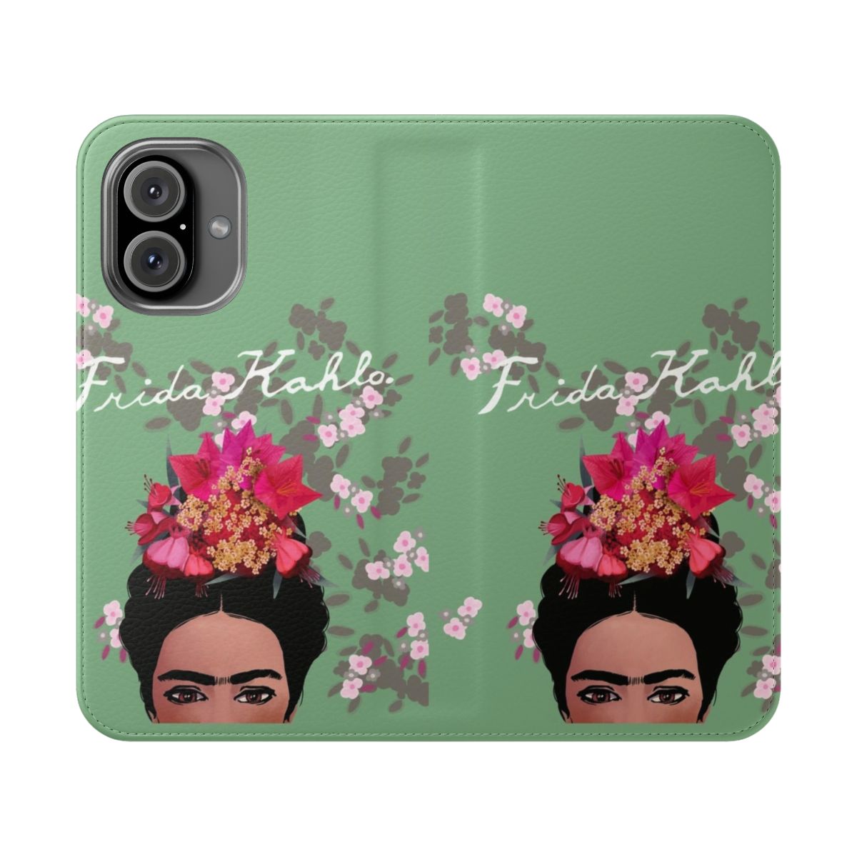 Colorful floral and face design phone case inspired by the iconic Mexican artist Frida Kahlo