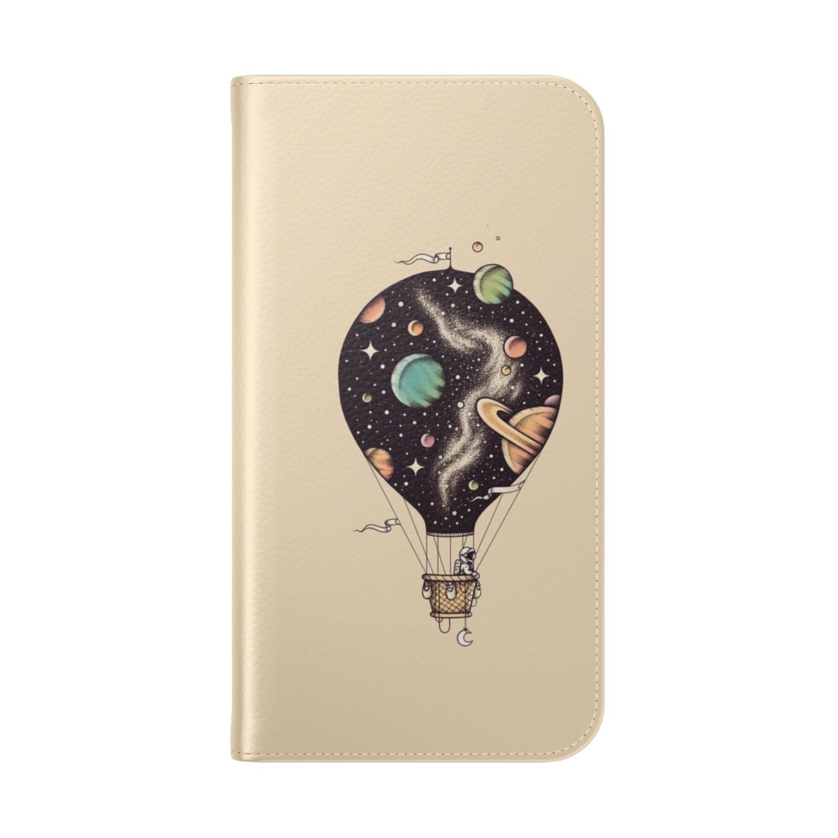 Interstellar journey galaxy phone case with astronauts, planets, and stars - Folded Back