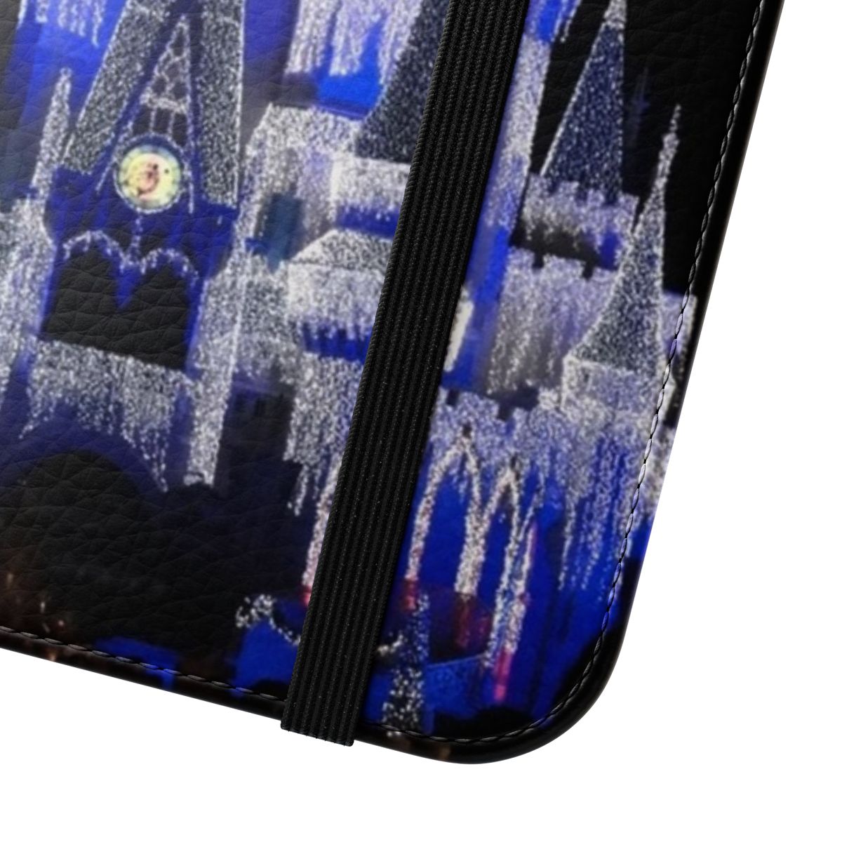 Ice covered castle flip cover phone case with blue and white lights - Close Up