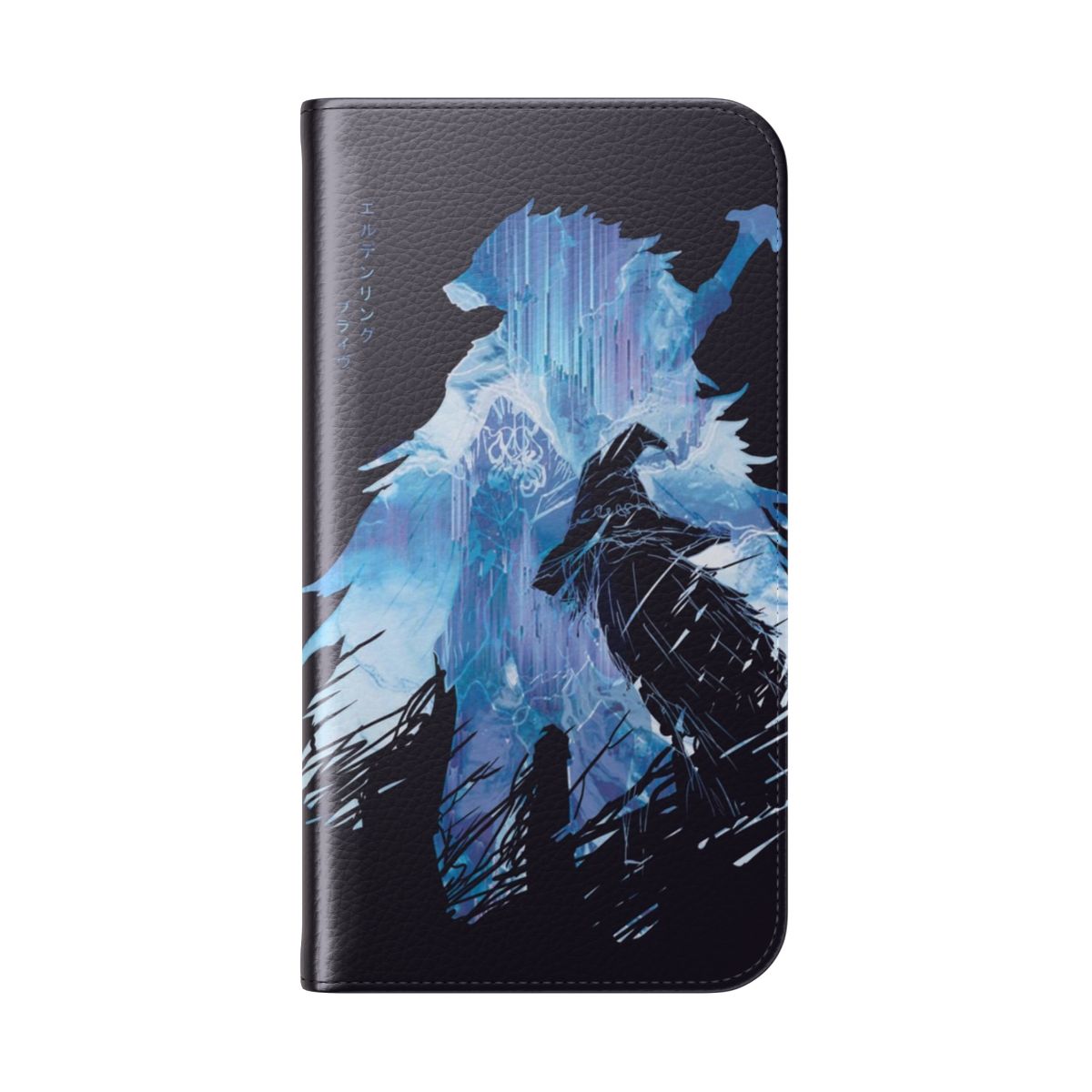 Blaidd and Ranni inspired flip cover phone case with wolf and witch design - Folded Back