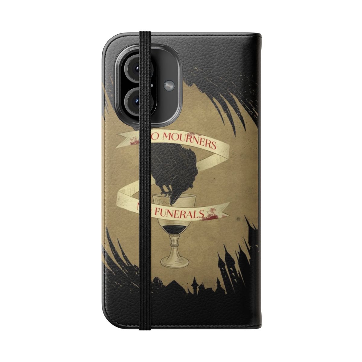 Dregs-Inspired Flip Cover Phone Case featuring characters from the Six of Crows series by Leigh Bardugo - Folded Front