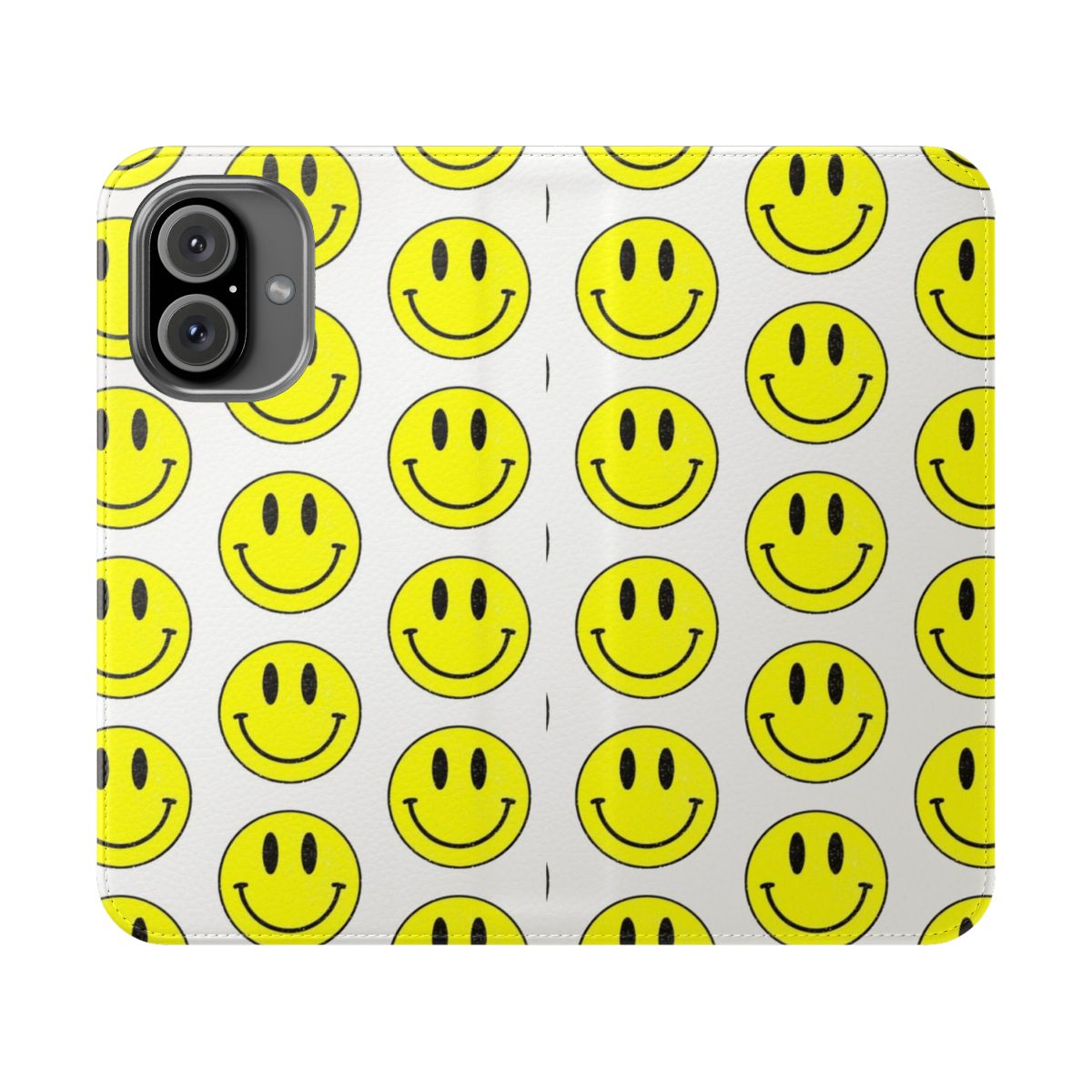 Vibrant yellow smiley face flip phone case