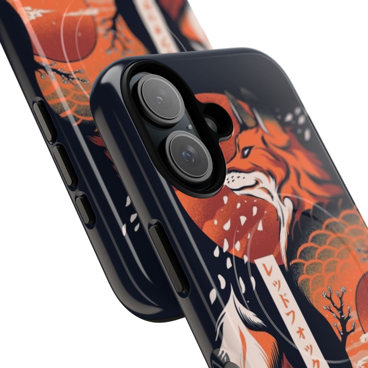 Magnetic tough phone case with a Japanese fox design inspired by traditional Ukiyo-e art - Detail