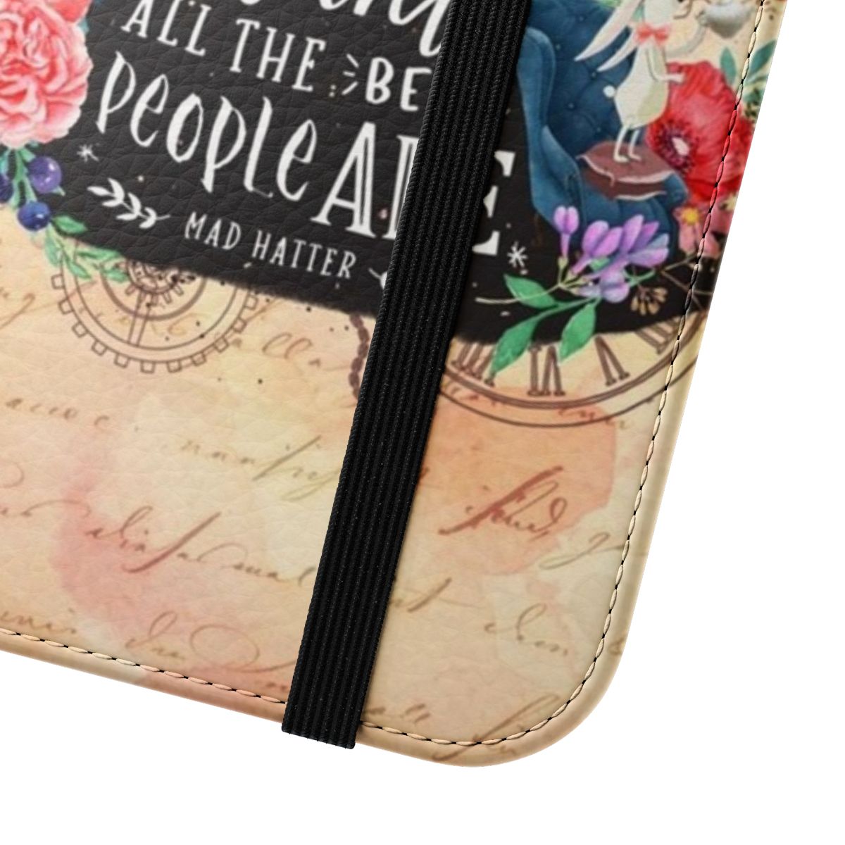 Vintage-style phone case featuring a whimsical, nature-inspired design with silhouettes, flowers, and storybook elements. - Close Up