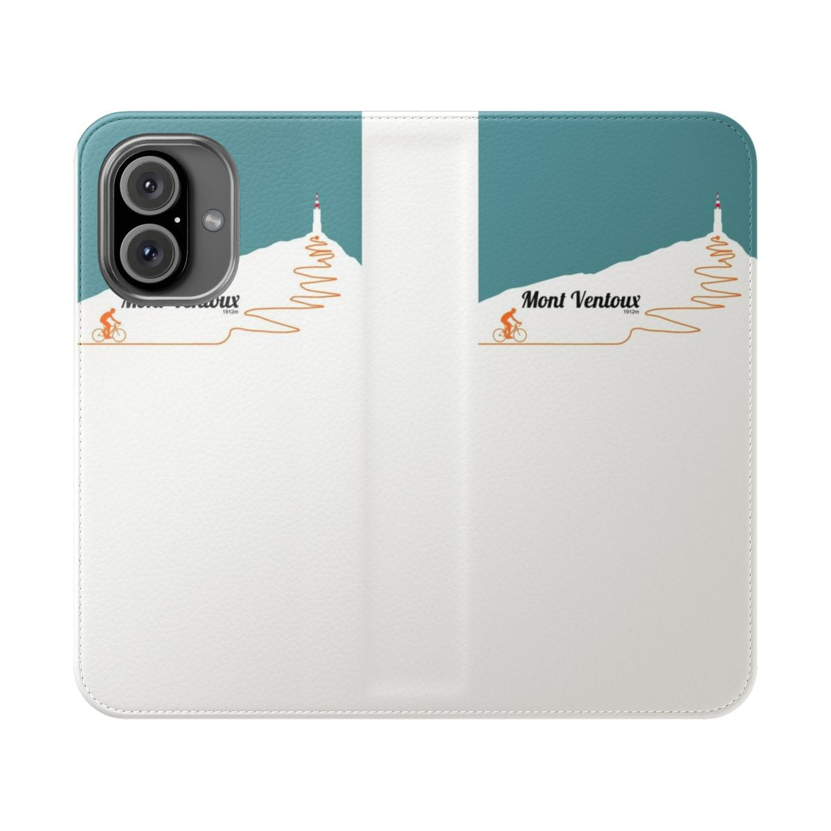 Flip phone case featuring artistic design inspired by cycling and Mont Ventoux