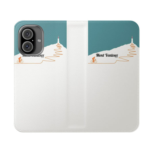 Flip phone case featuring artistic design inspired by cycling and Mont Ventoux