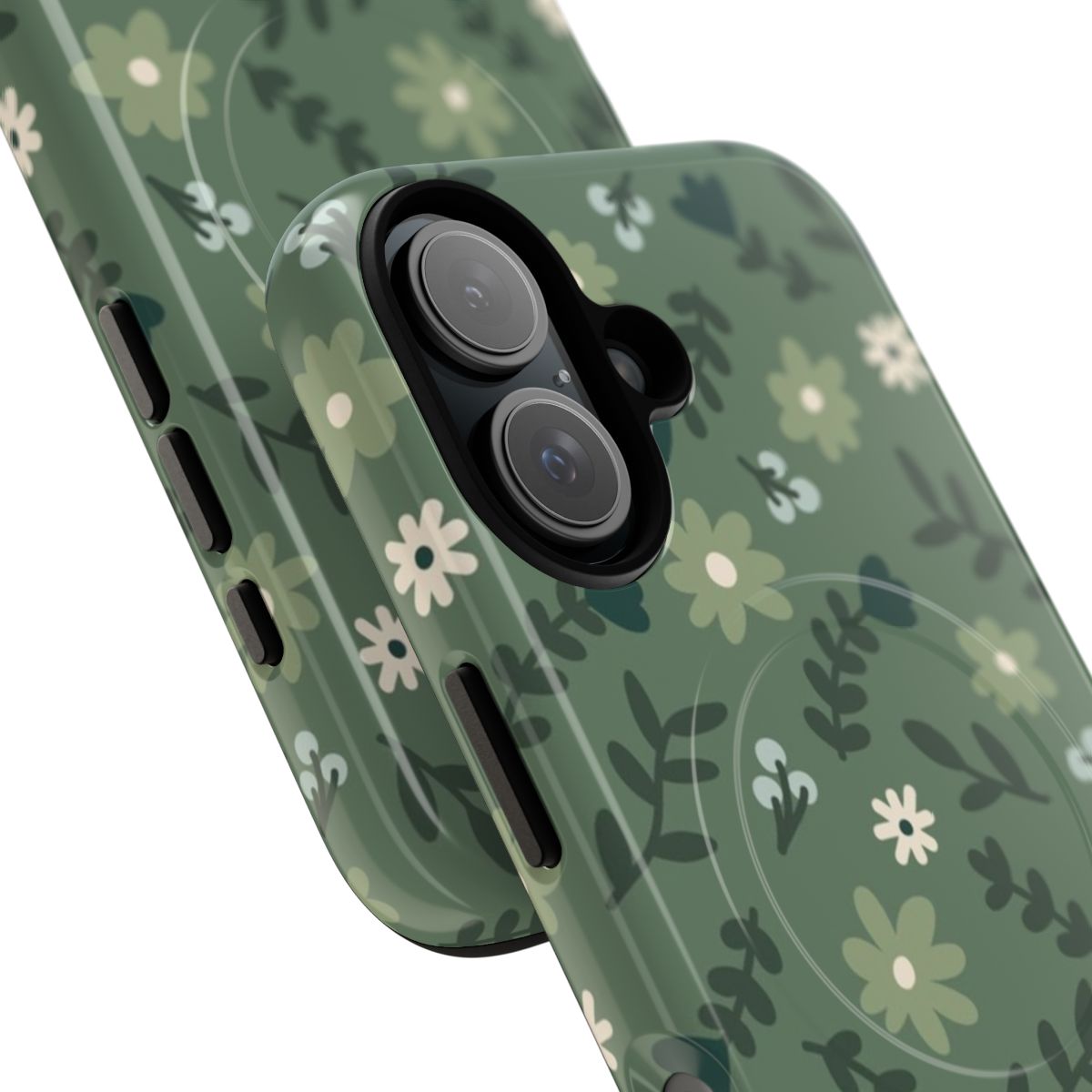 Sage green phone case with minimalist floral botanical design - Detail