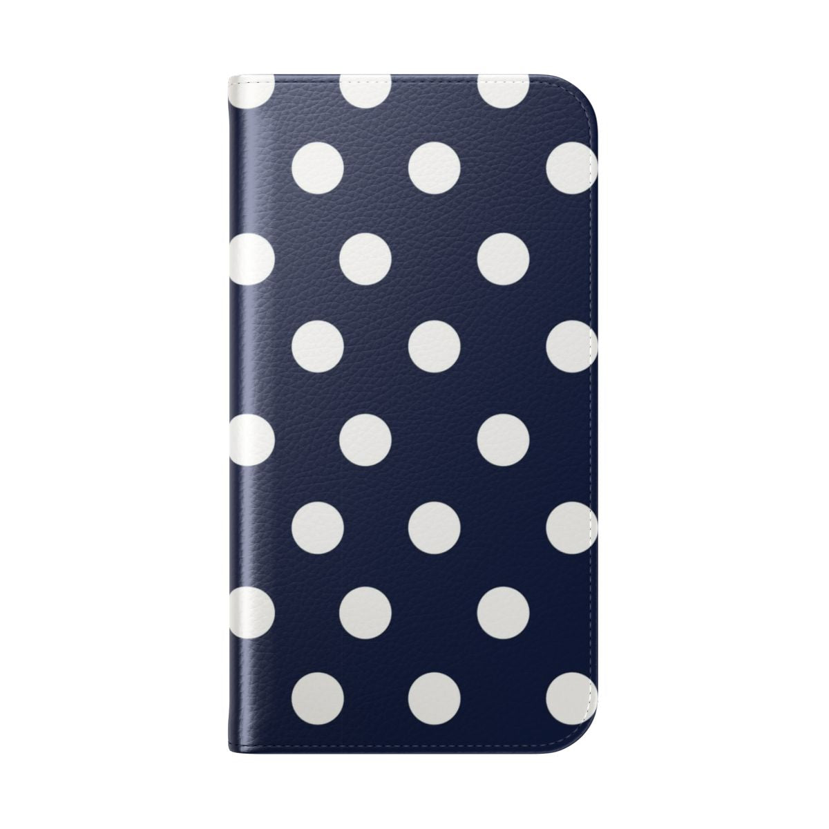 Navy blue and white large polka dot pattern on a minimalist flip phone case - Folded Back