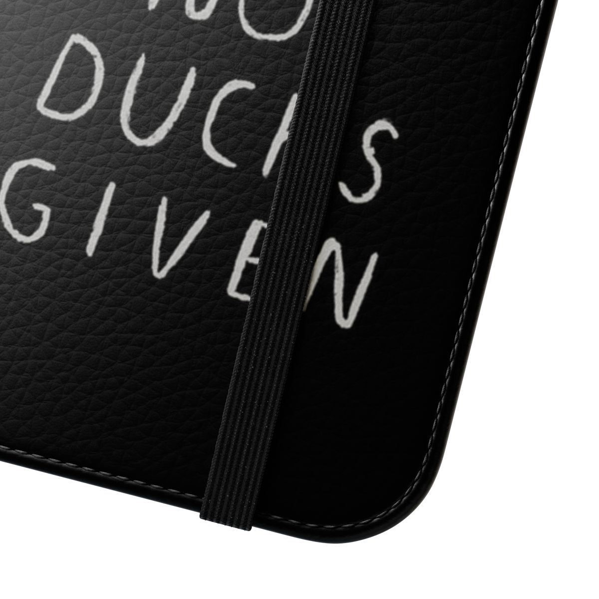 Ducky duck feathers phone case with a "no ducks given" pun design - Close Up