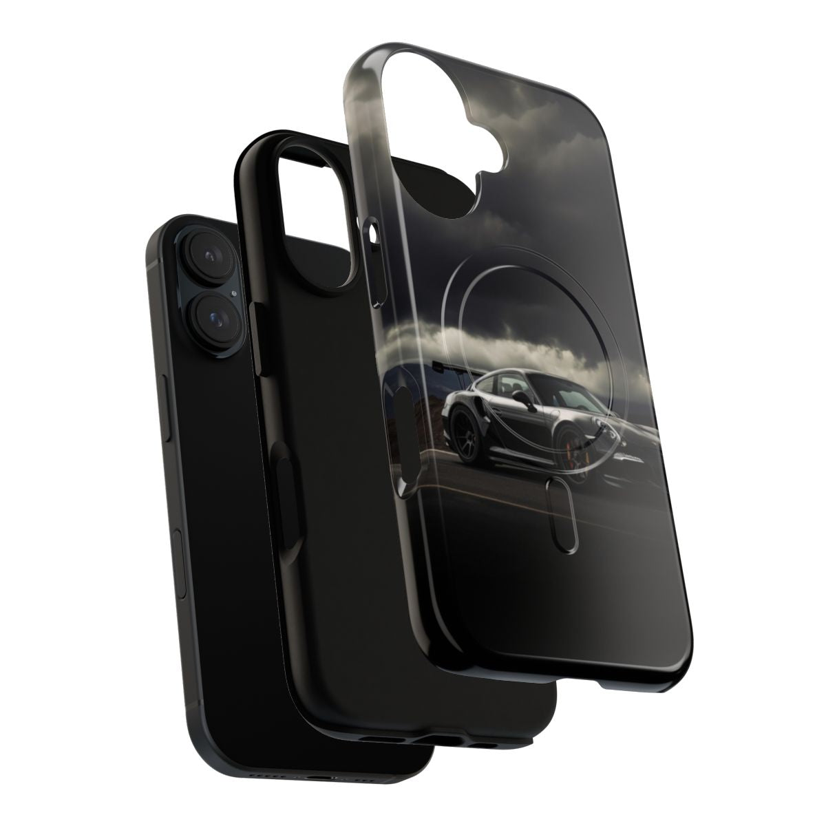 Porsche-inspired magnetic phone case with a dark, stormy design - Layers