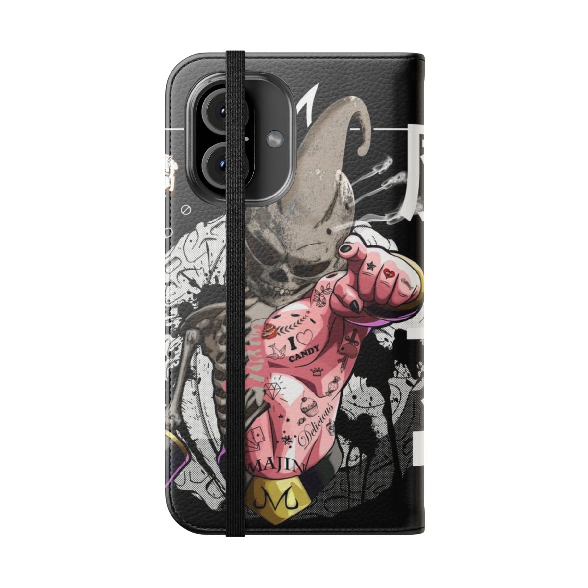 Anime-inspired phone case featuring Majin Buu, Vegeta, and Goku from the Dragon Ball series. - Folded Front